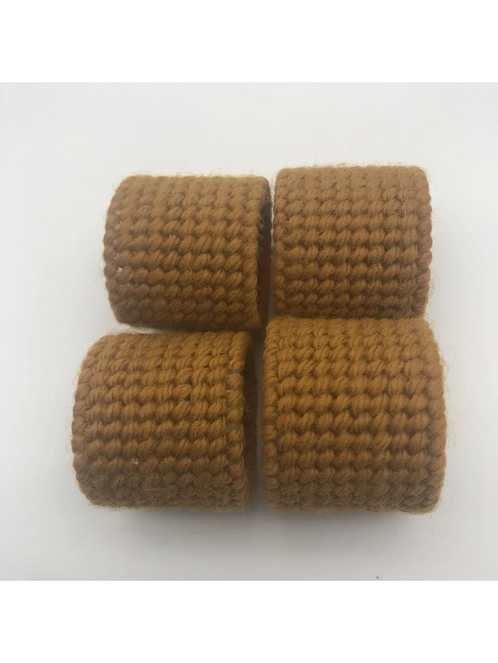 Vtg Crochet Napkin Rings Set Of 4 Fall Color Yellow Gold Hand Crafted Kitschy